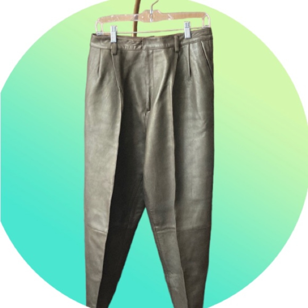 Linda Allard for ELLEN TRACY Pleat Front Leather Ankle Pants Sz 12 VTG